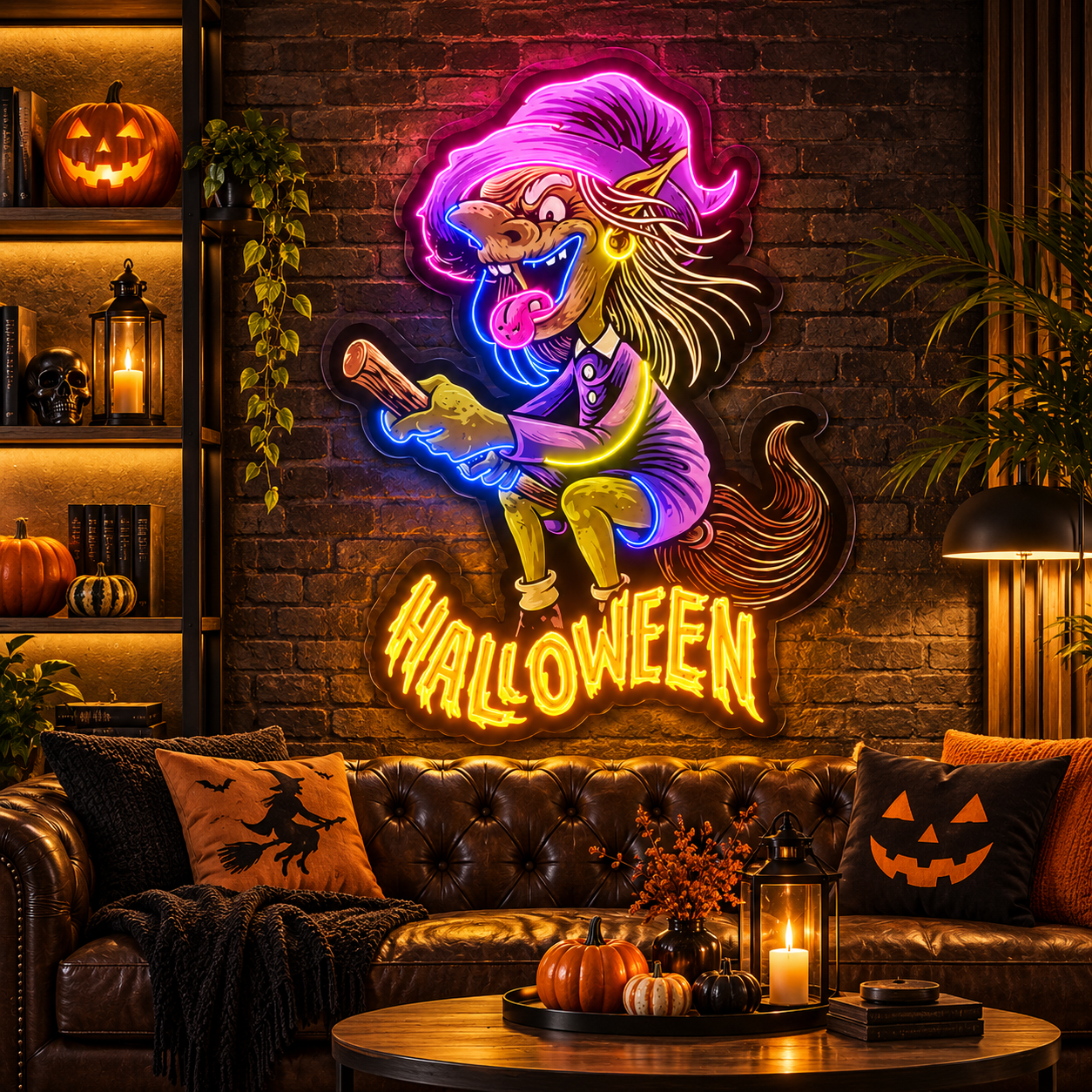 Halloween Witch Neon Sign – Flying Witch LED Wall Art