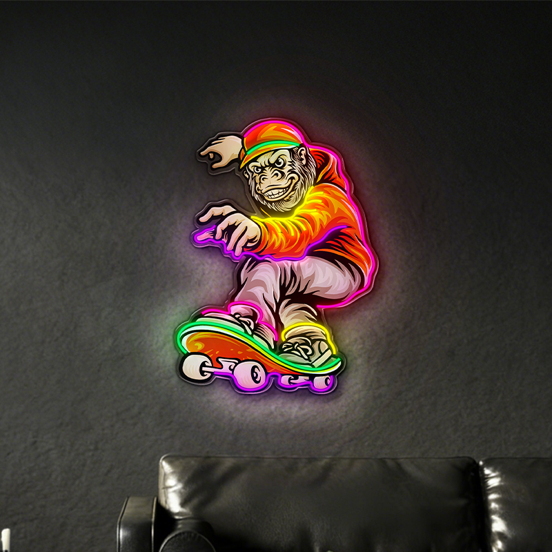 Skateboard Gorilla LED Neon Decoration