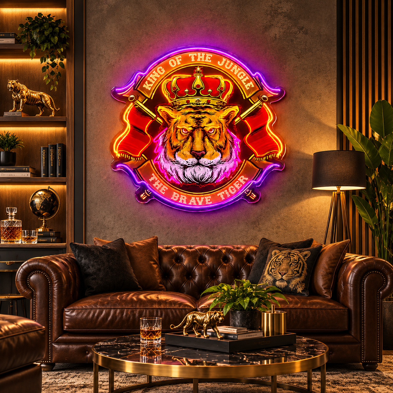 King of the Jungle Tiger Neon Sign – Crowned Tiger LED Wall Art