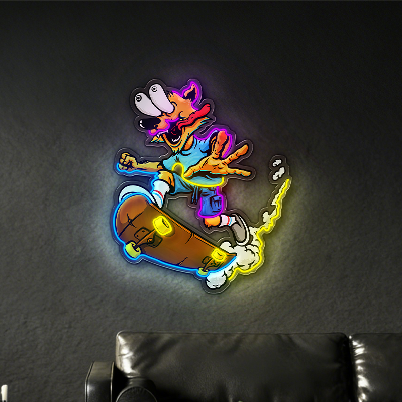 Funny skateboard wolf LED neon light decoration