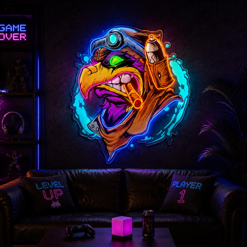 Street graffiti eagle head LED neon light decoration