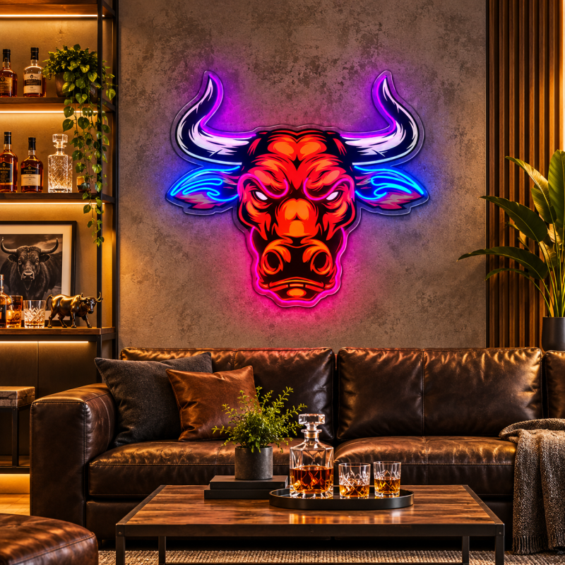 Bull Head Neon Sign – Colorful Bull LED Wall Art