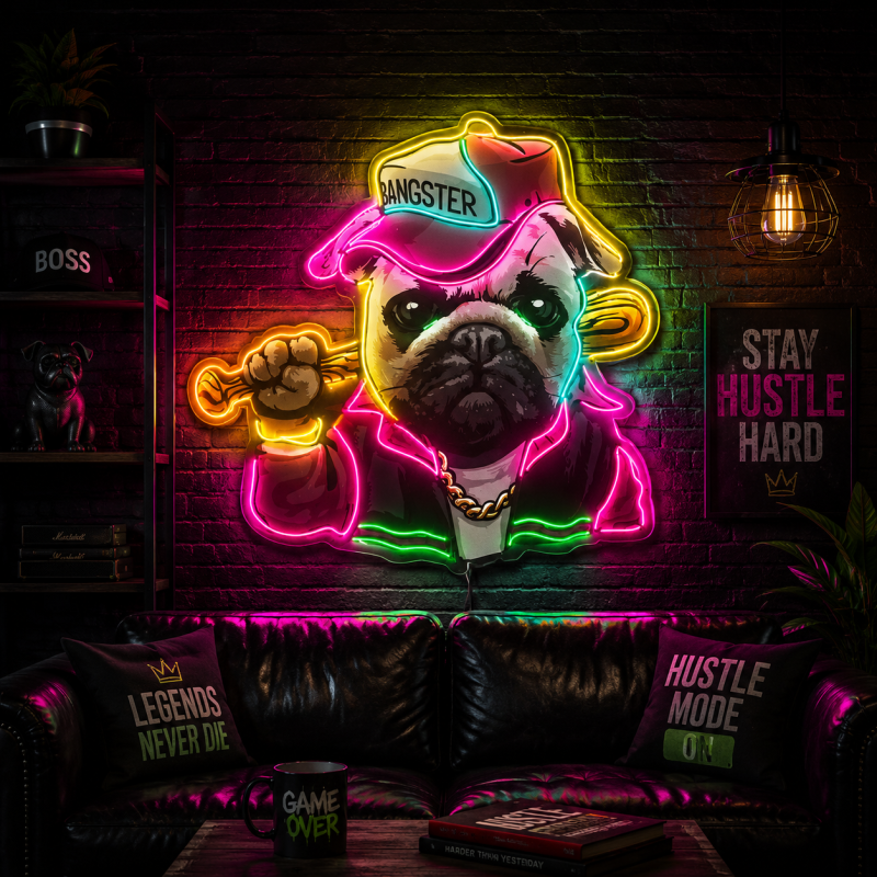 GANGSTER style pug LED neon light decoration