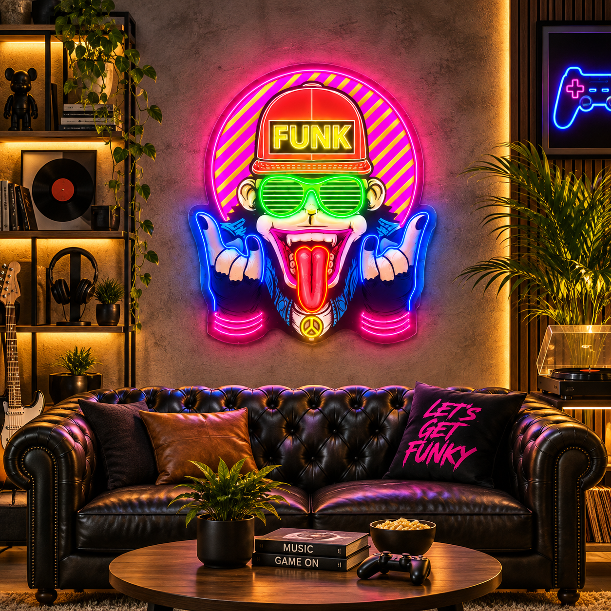 Retro DJ Monkey Neon Sign – Synthwave LED Wall Art