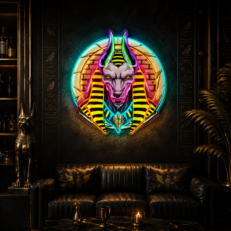 LED neon decoration of Pharaoh Anubis's head