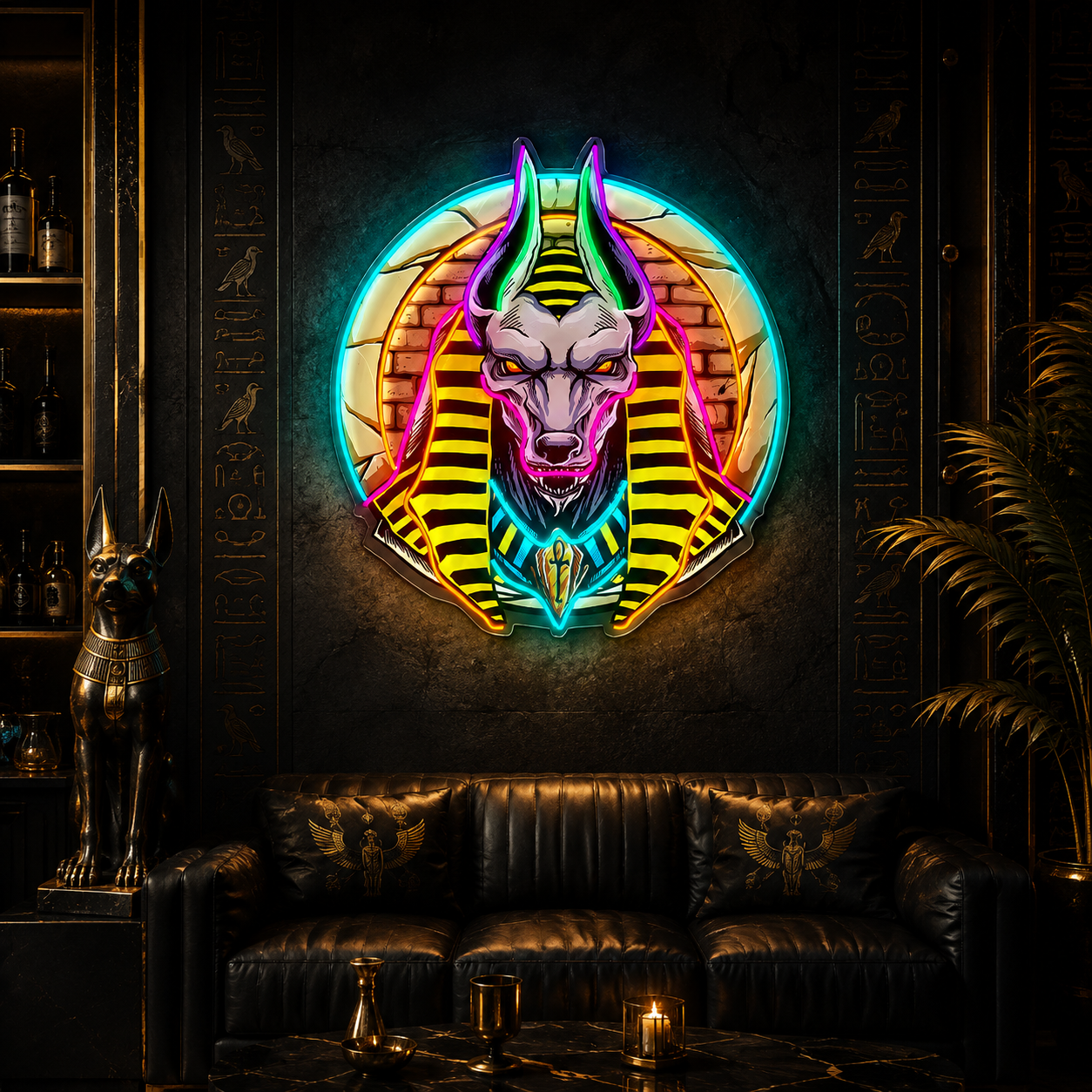 LED neon decoration of Pharaoh Anubis's head