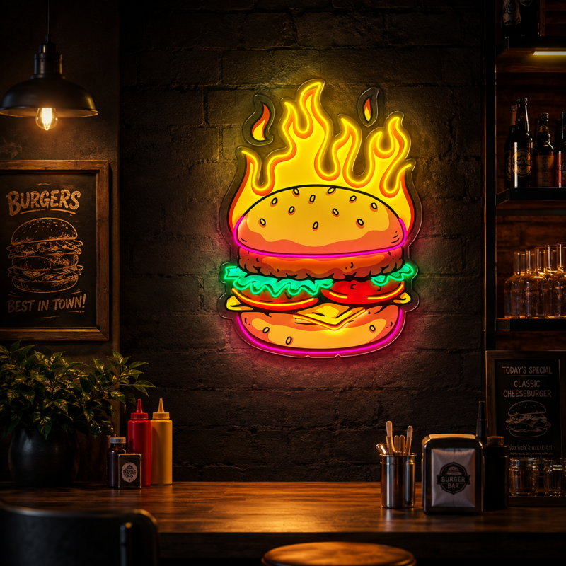 Flame Burger LED Neon Decoration