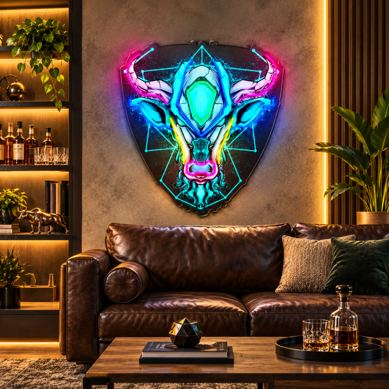 Cyberpunk Bull Head Neon Sign – Mechanical LED Wall Art