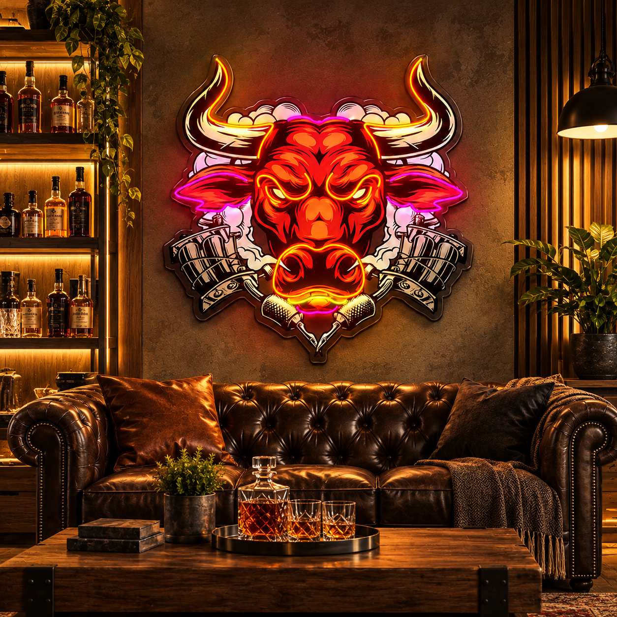 Mechanical Bull Head Neon Sign – Industrial LED Wall Art