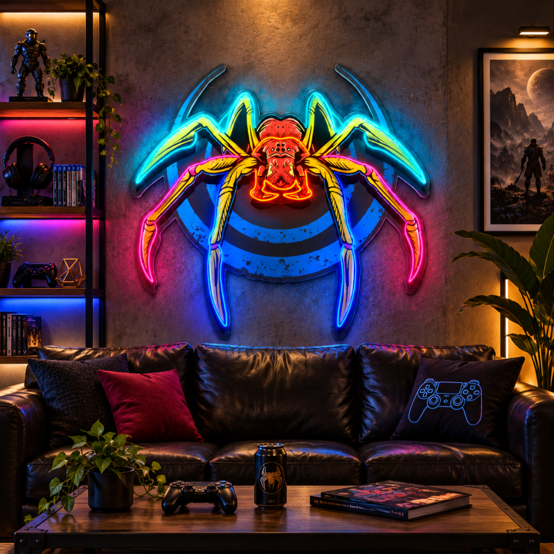 Cyberpunk Spider Neon Sign – Mechanical LED Wall Art
