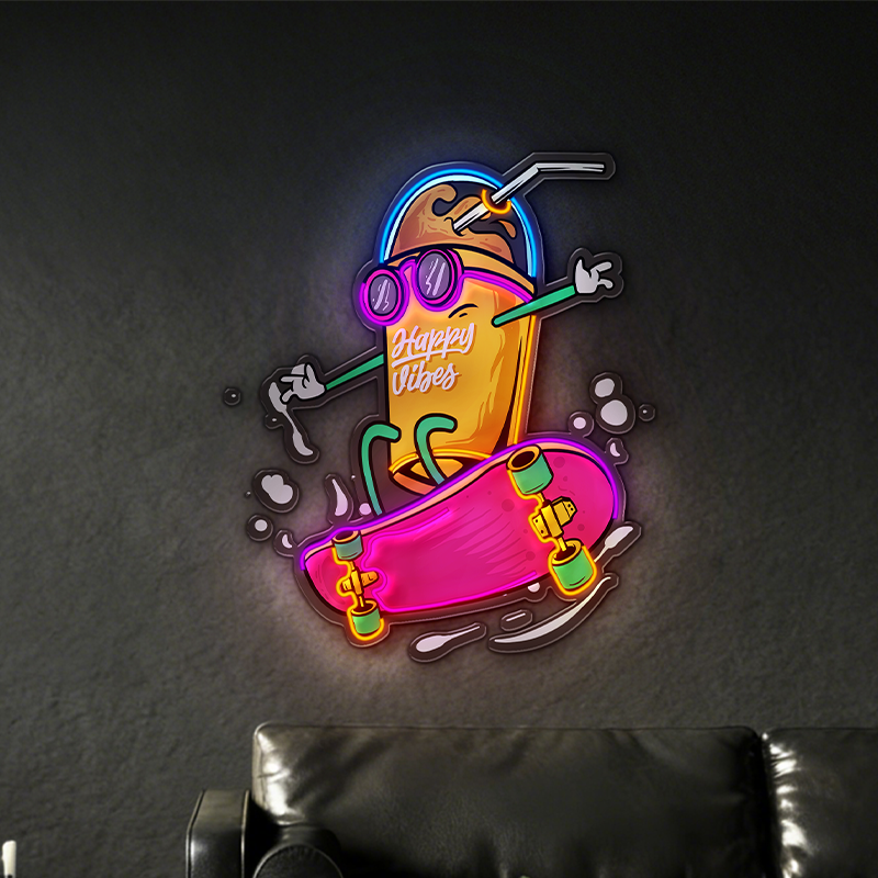 Happy atmosphere skateboard drinks LED neon decoration