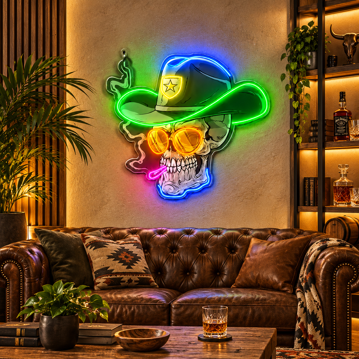 St. Patrick's Day Cowboy Skull Neon Sign – LED Bar Wall Art
