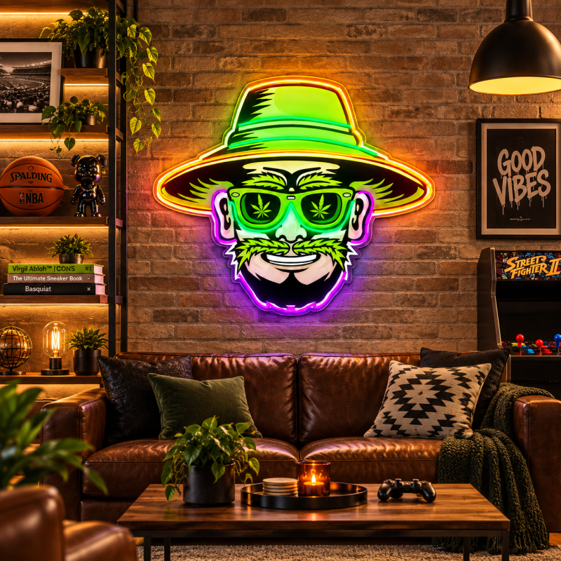 Gangster Skull Neon Sign – Fedora Hat LED Wall Art