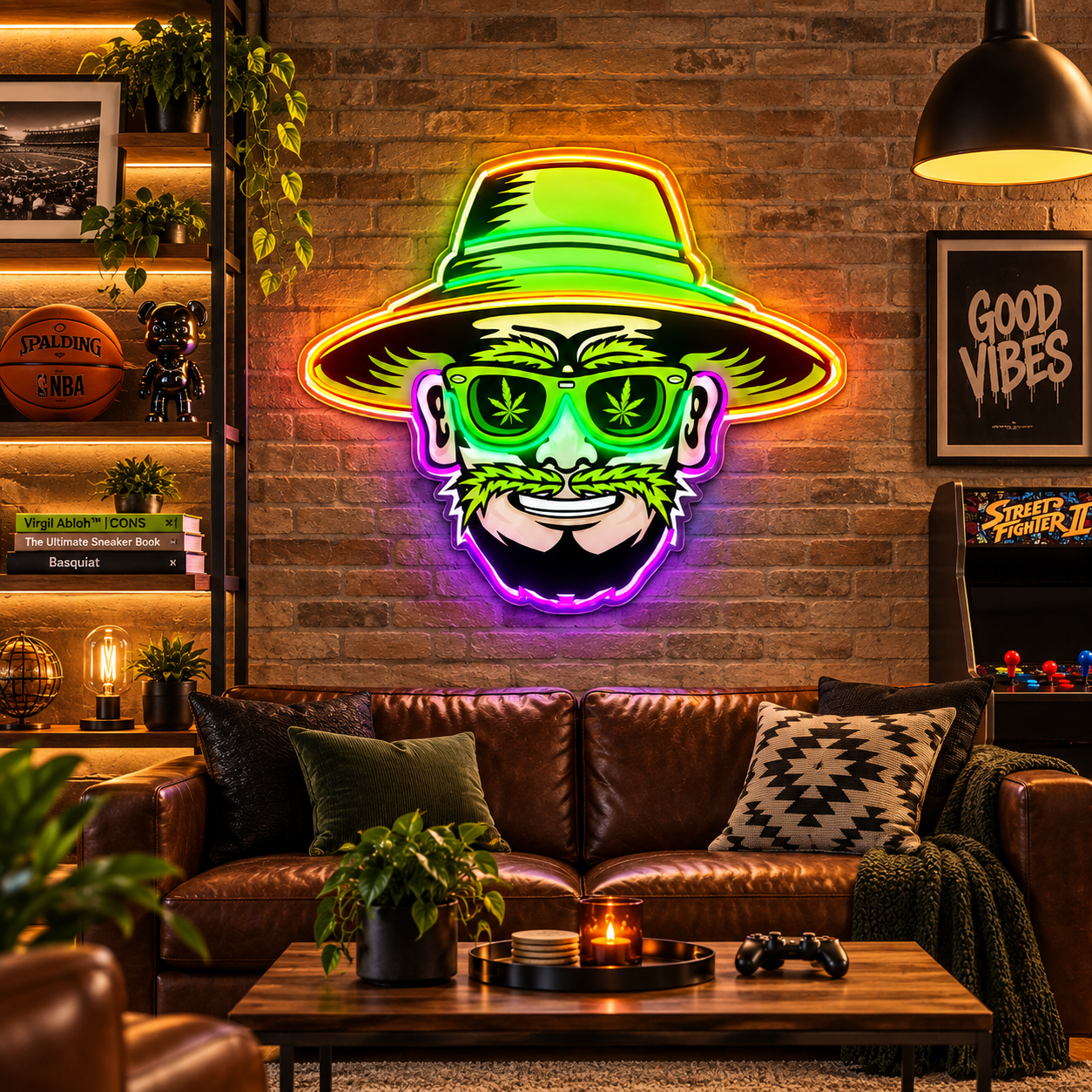 Gangster Skull Neon Sign – Fedora Hat LED Wall Art