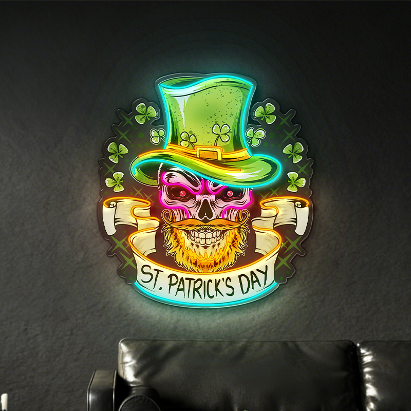 St. Patrick's Day Skull LED Neon Decoration