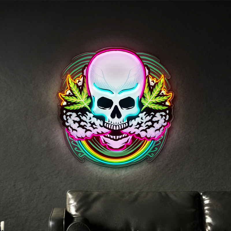 Hemp leaf smoke skull LED neon light decoration