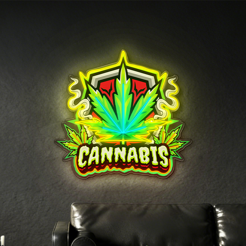 CANNABIS Hemp Leaf Badge LED Neon Decoration