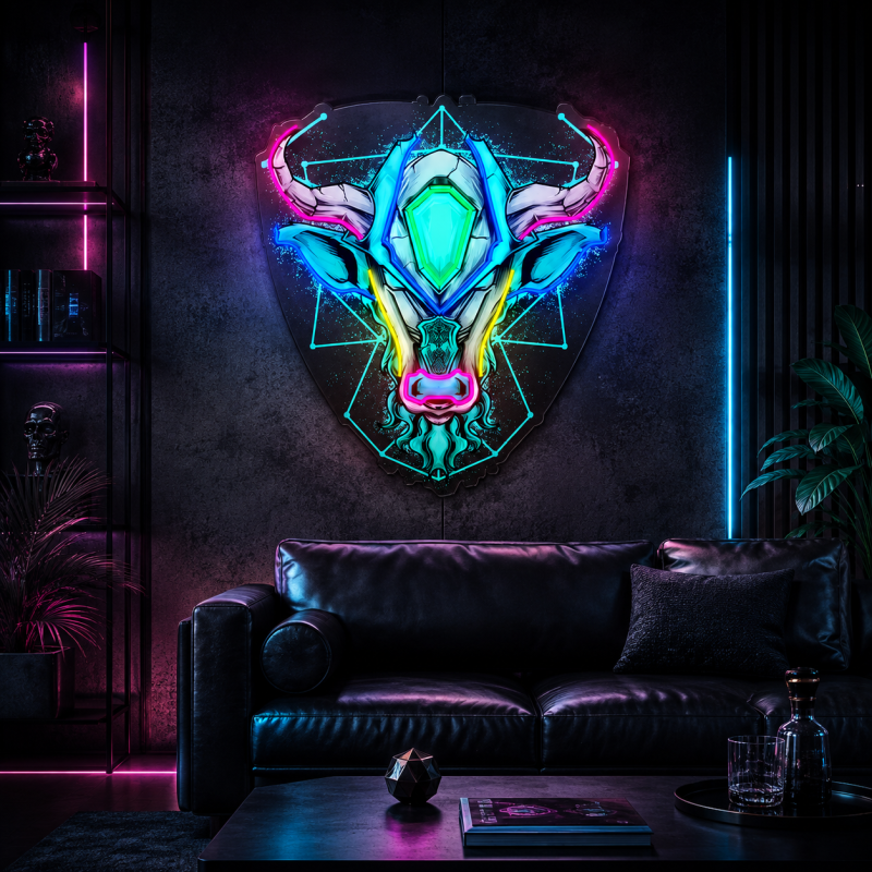 Cyberpunk mechanical bull head LED neon light decoration