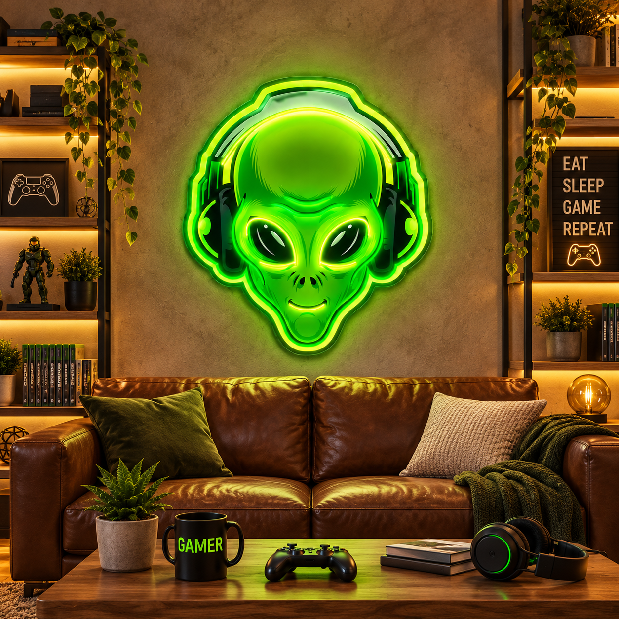 Cyberpunk DJ Alien Neon Sign – Gaming LED Wall Art