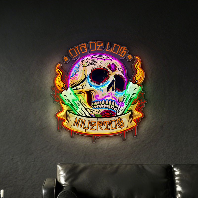 Day of the Dead Katrina Skull LED Neon Decoration