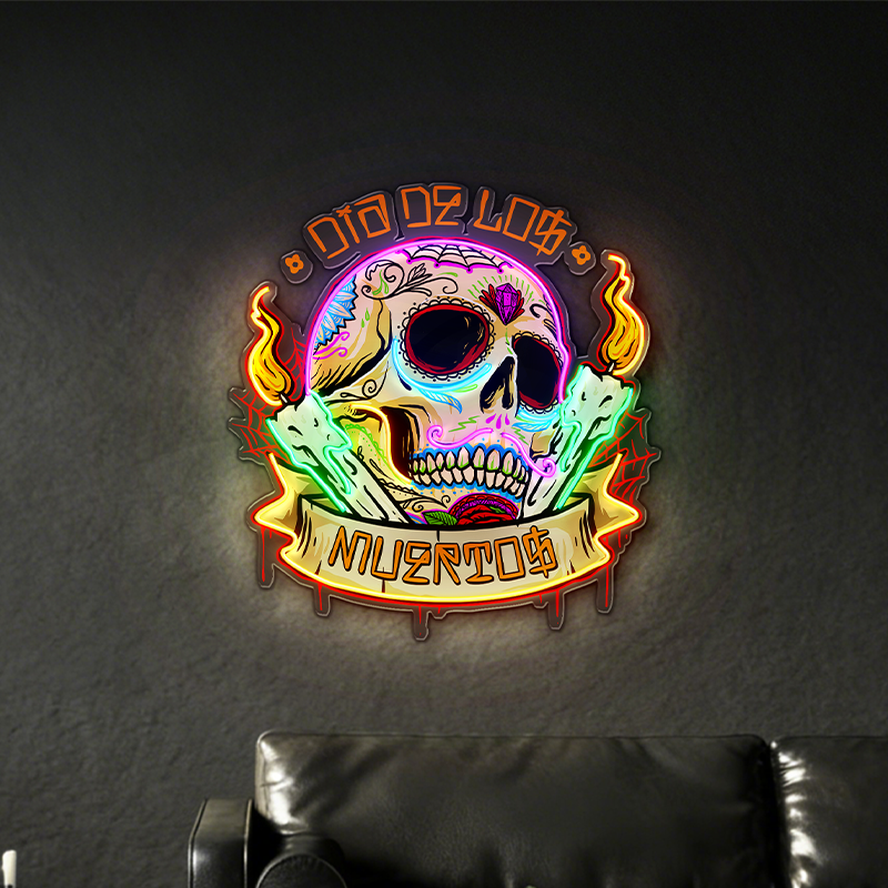 Day of the Dead Katrina Skull LED Neon Decoration - Image 2