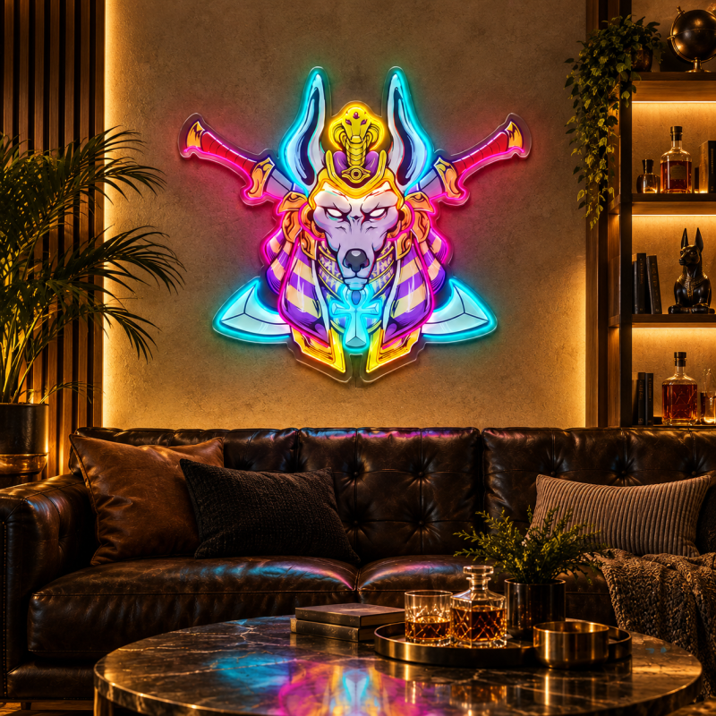 Anubis Neon Sign – Egyptian Warrior LED Gaming Wall Art