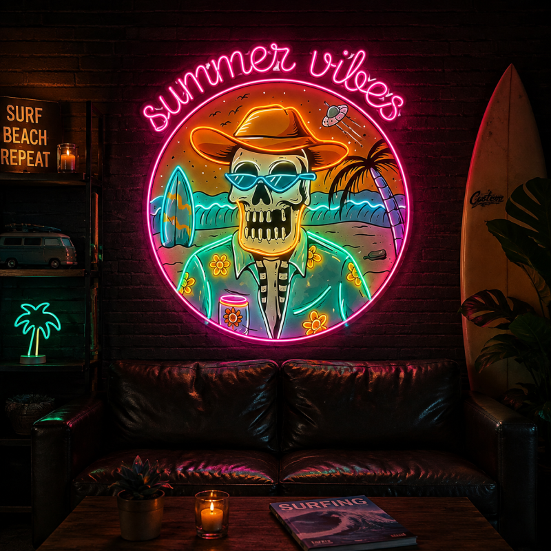 Summer-themed skull LED neon light decoration