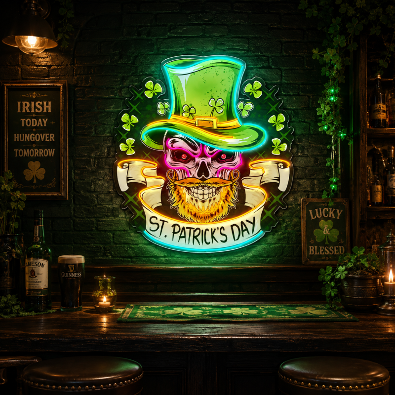 St. Patrick's Day Skull LED Neon Decoration