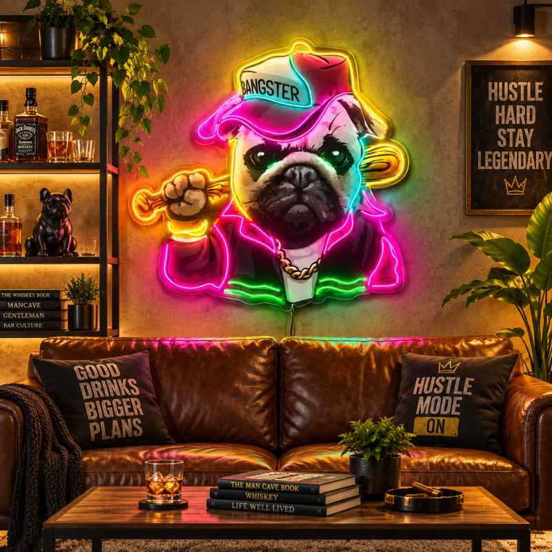 Gangster Pug Neon Sign – Street Style Dog LED Wall Art