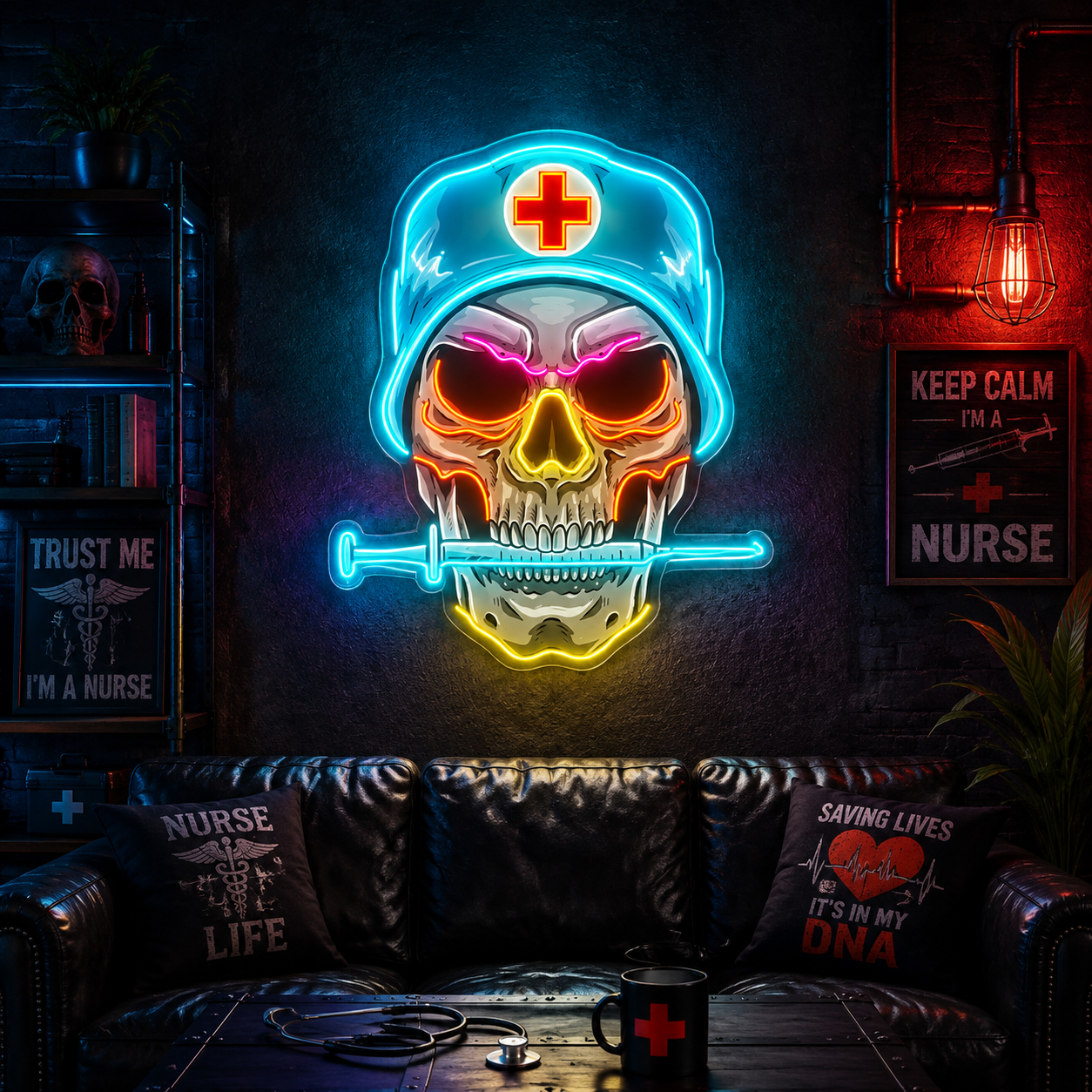 Medical staff themed skull LED neon light decoration