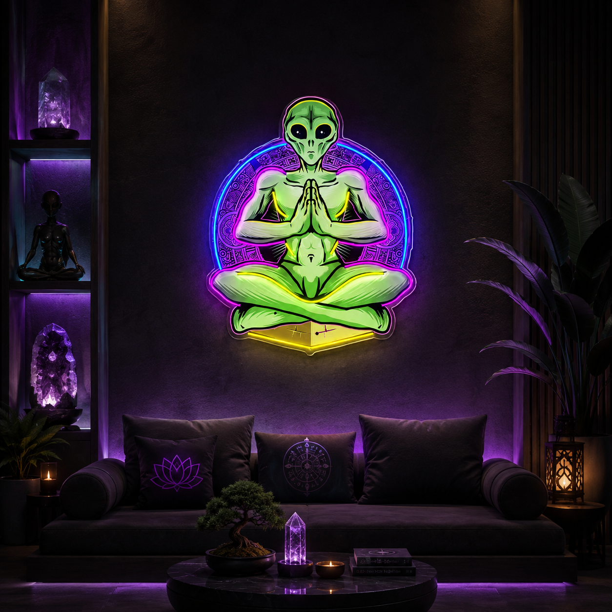 Zen-inspired alien LED neon light decoration