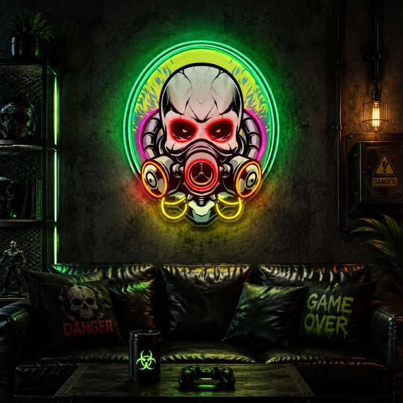 Cyberpunk gas mask skull LED neon decoration