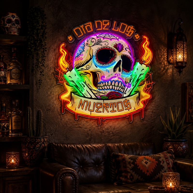 Day of the Dead Katrina Skull LED Neon Decoration