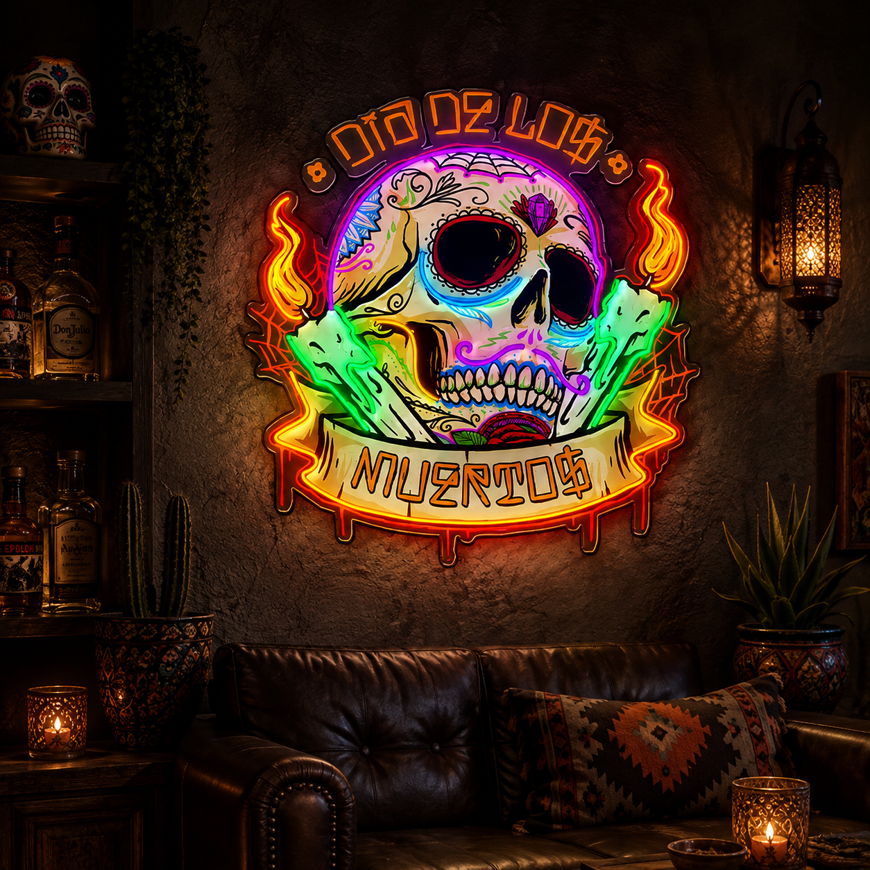 Day of the Dead Katrina Skull LED Neon Decoration