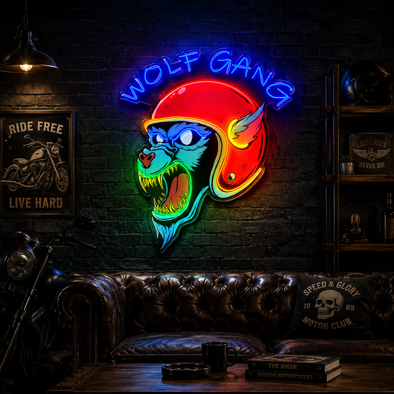 WOLF GANG Motorcycle Wolf Head LED Neon Light Decoration