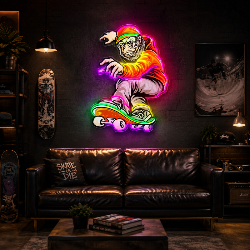 Skateboard Gorilla LED Neon Decoration