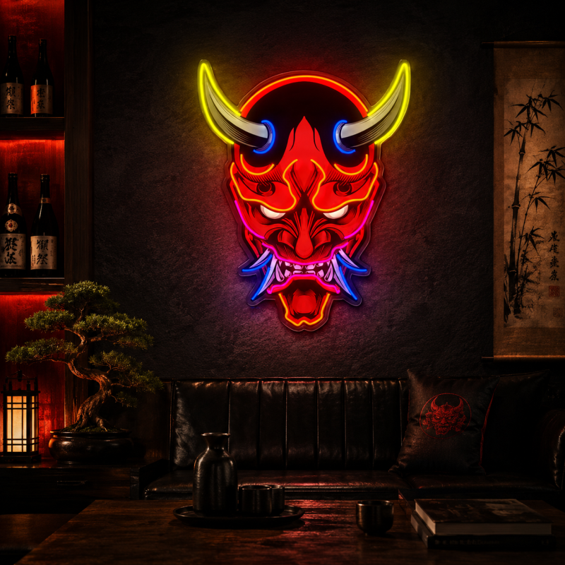 Japanese-style Hannya demon mask LED neon light decoration