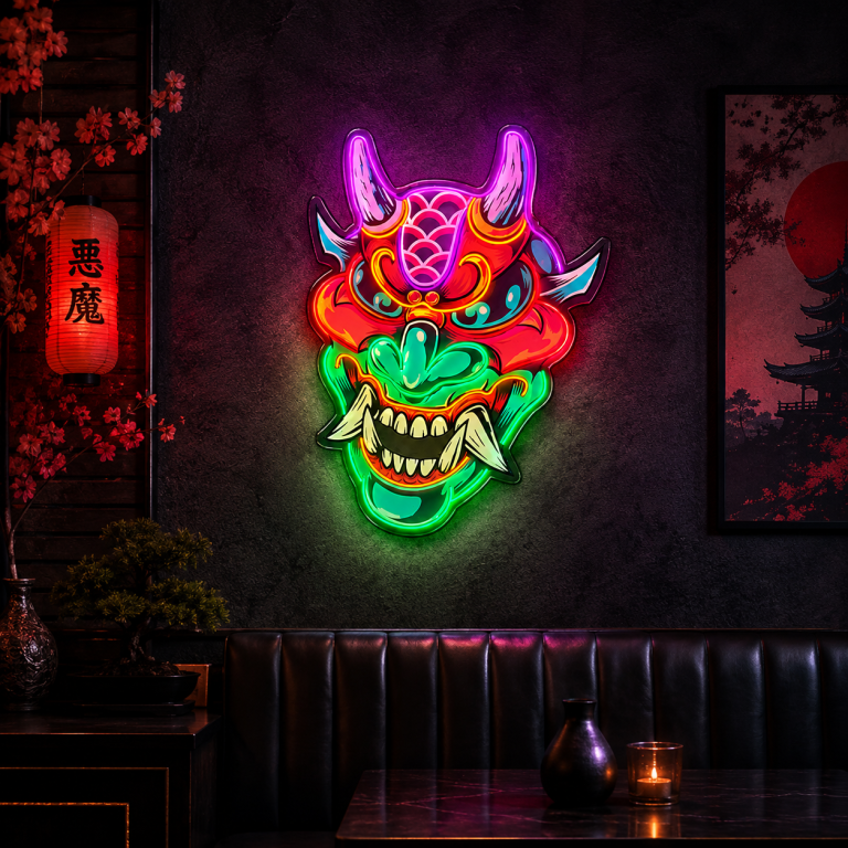 Japanese-style Hannya demon mask LED neon light decoration photo review