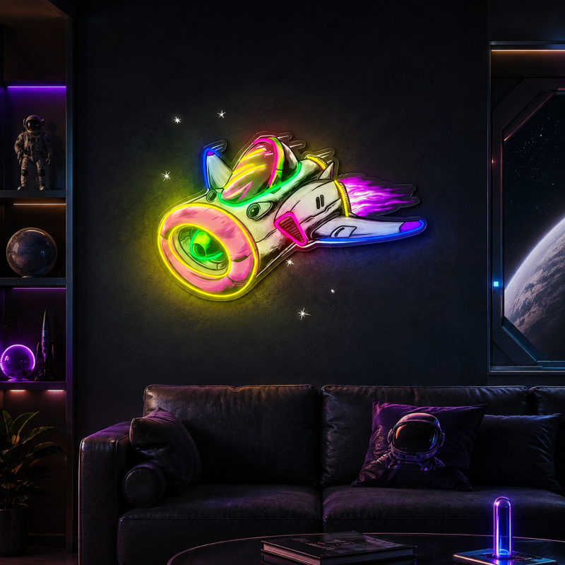 Retro sci-fi rocket LED neon decoration