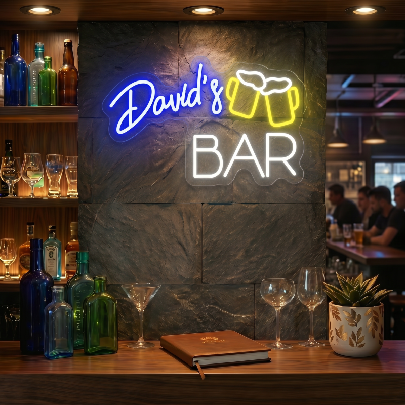 David's Bar Beer Mugs LED Neon Sign Wall Decor