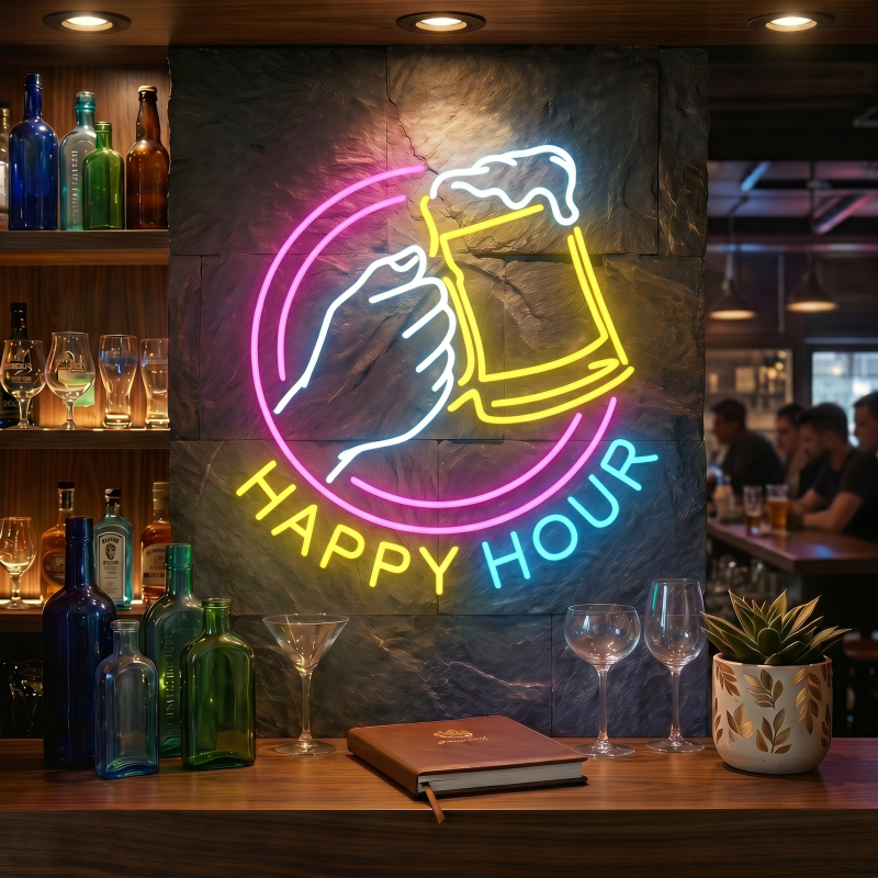 Happy Hour Beer Mug LED Neon Sign Wall Decor