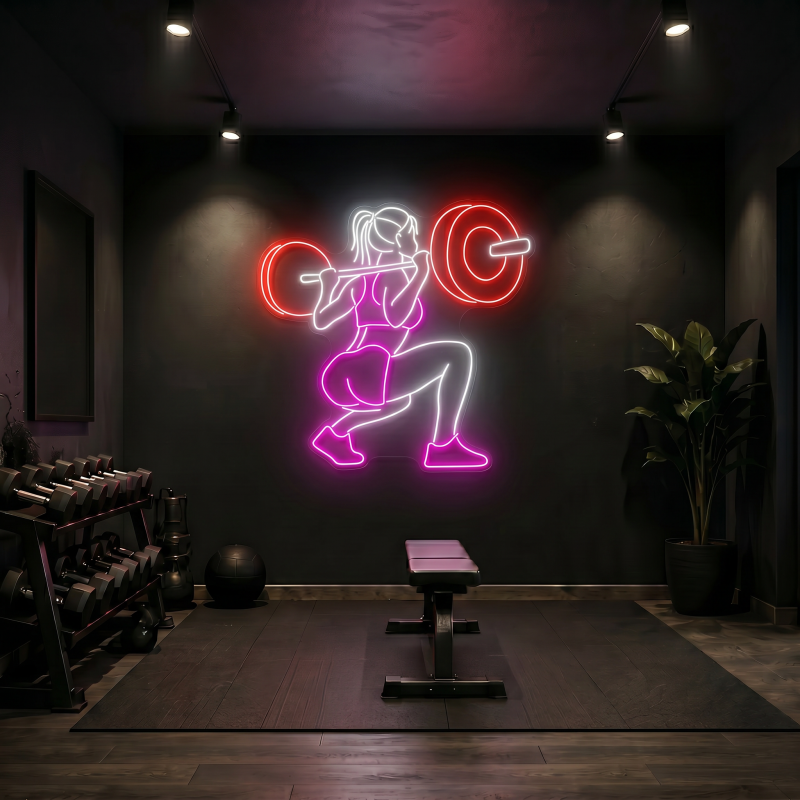 Female Weightlifter LED Neon Sign