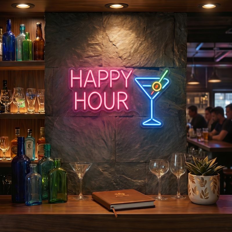 HAPPY HOUR Cocktail LED Neon Sign Wall Decor