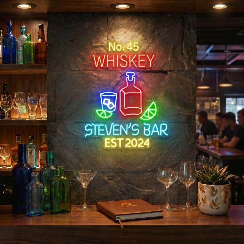 Custom No.45 Whiskey Steven's Bar EST 2024 LED Neon Sign Wall Decor