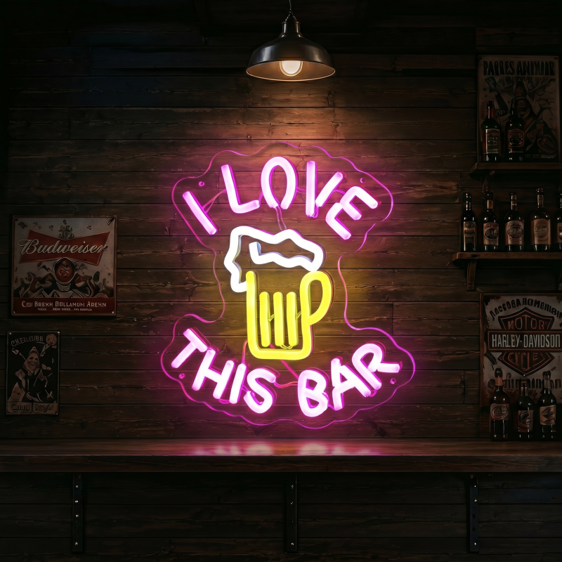 I LOVE THIS BAR Beer Mug LED Neon Sign Wall Decor