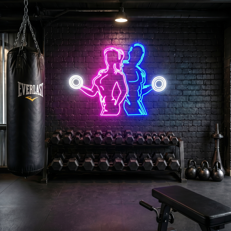 Couple Lifting Dumbbells LED Neon Sign