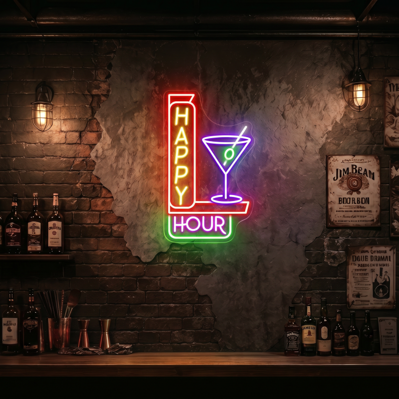 HAPPY HOUR Cocktail LED Neon Sign Wall Decor