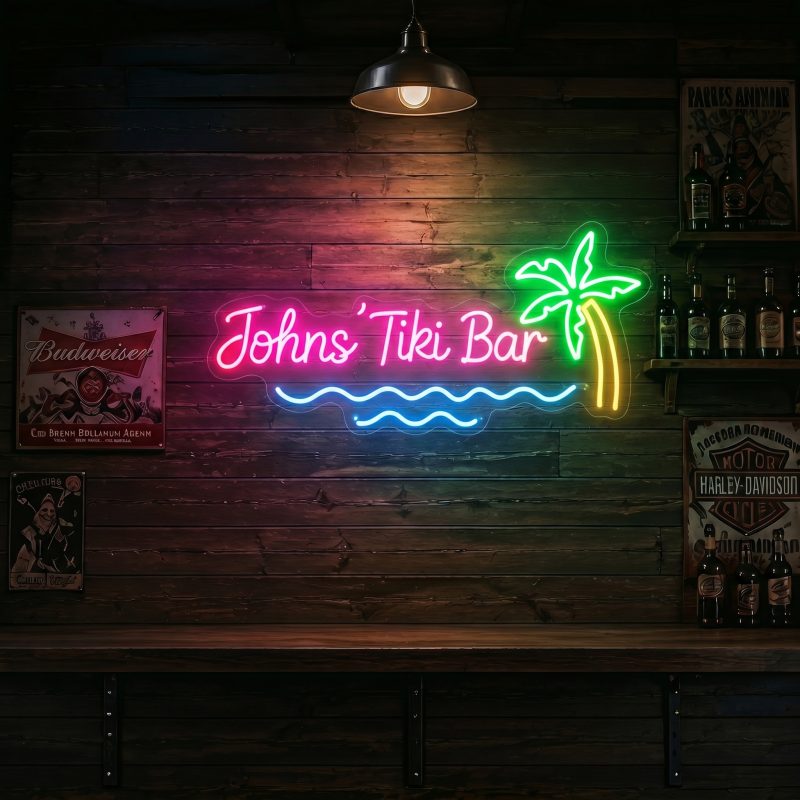 Custom Johns' Tiki Bar Palm Tree LED Neon Sign Wall Decor