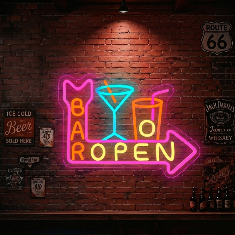 BAR OPEN Cocktail Arrow LED Neon Sign Wall Decor