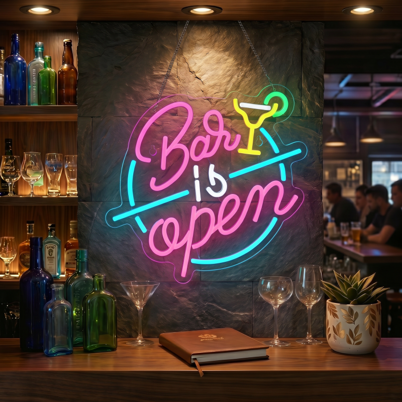 Bar is Open Cocktail LED Neon Sign Wall Decor